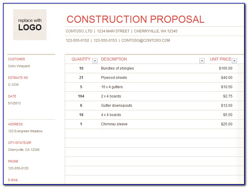Construction Quote Template Word