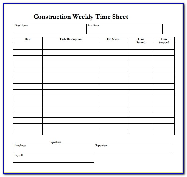 Construction Time Sheets Template