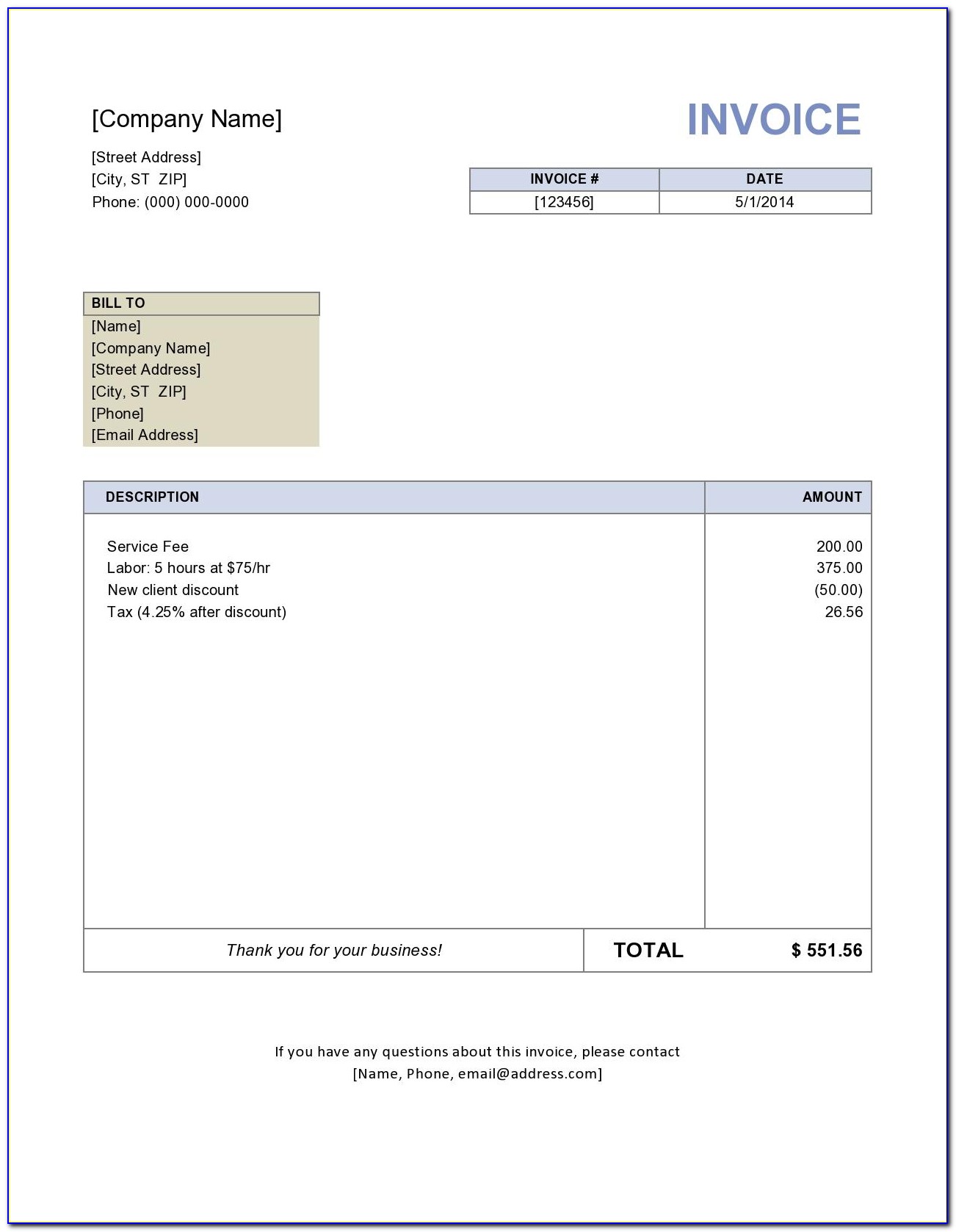 Contractor Invoice Template Word Free