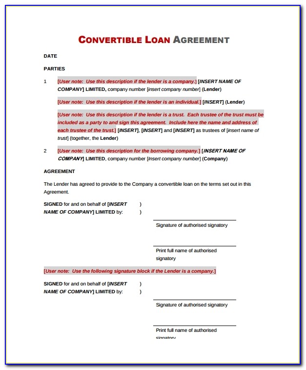 Convertible Loan Agreement Template Uk