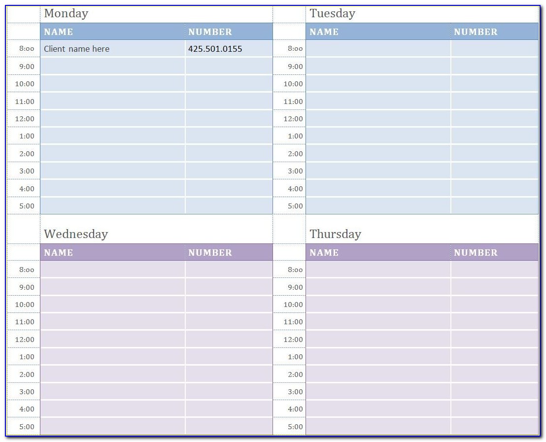 Daily Appointment Calendar Template Excel