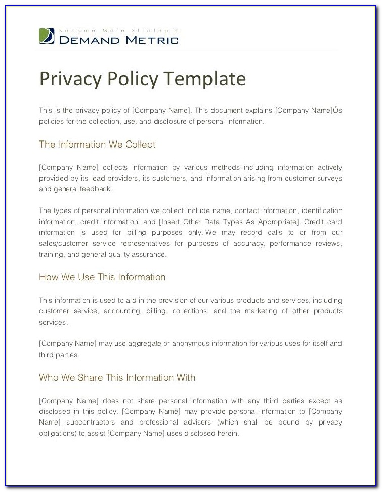 Data Protection And Privacy Policy Template