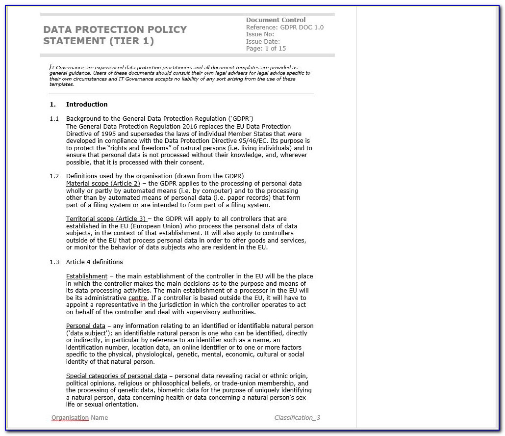 Data Protection Policy And Privacy Notice Template