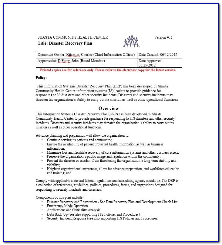 Disaster Recovery Plan Document Template