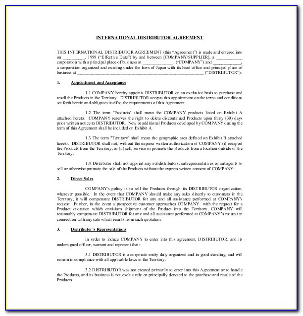 Distribution Contract Template Free