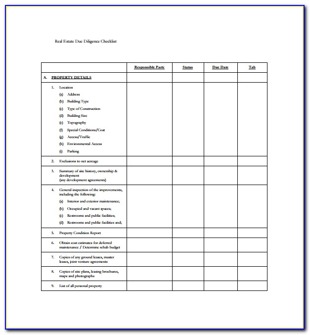 Due Diligence Checklist Template Uk