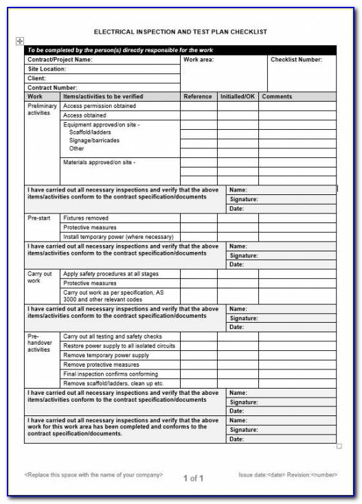 Electrical Installation Condition Report Template
