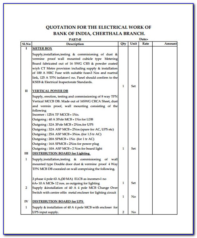 Electrical Quote Template Pdf