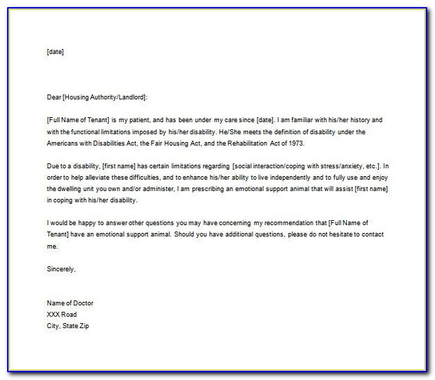 Emotional Support Animal Letter To Landlord | | Best Business Template Intended For Free Emotional Support Animal Letter