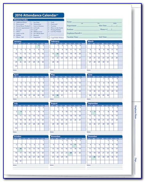 Employee Attendance Calendar Template 2018