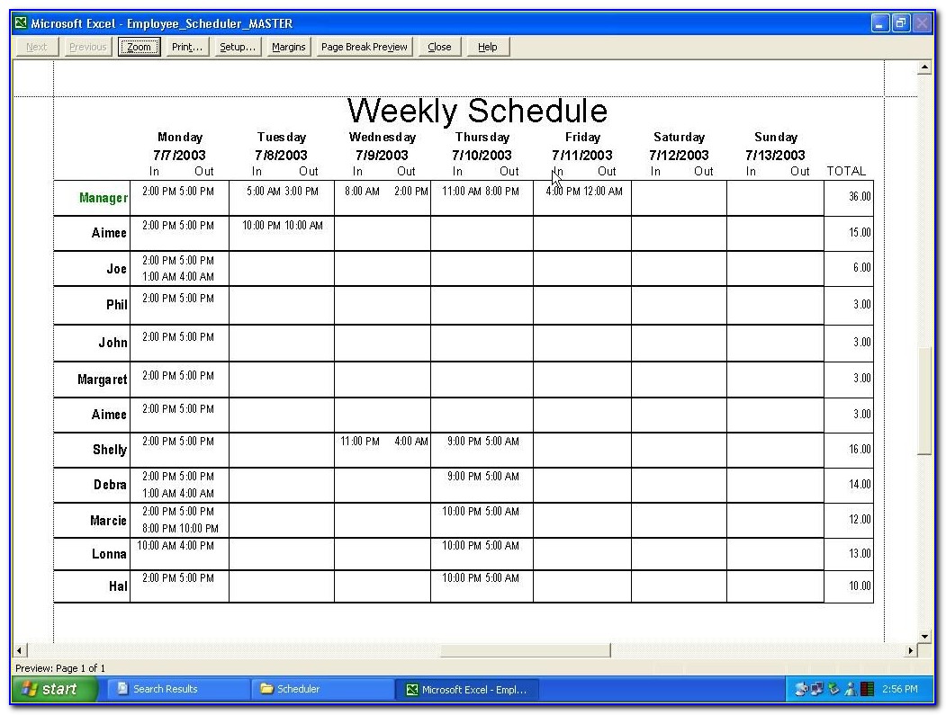 Employee Daily Work Schedule Template