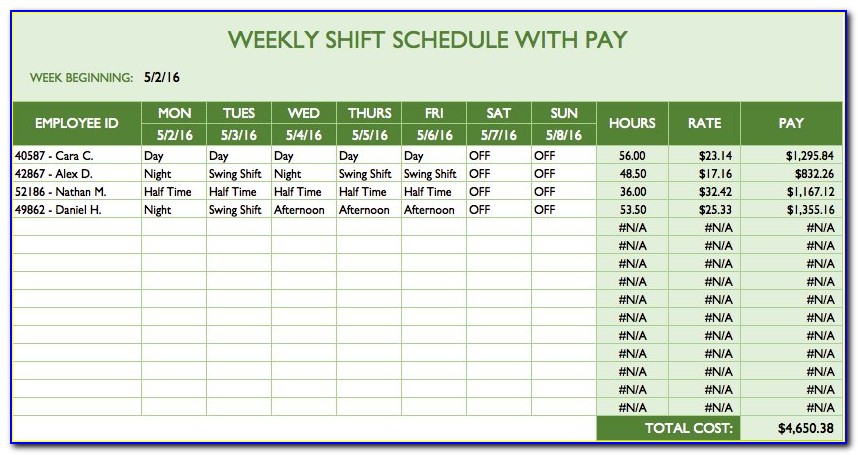 Employee Schedule Spreadsheet Template