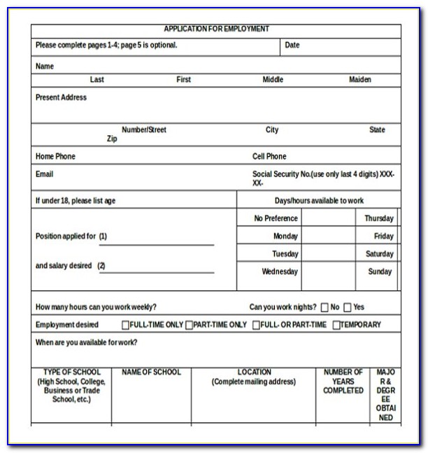 Employment Application Template Free Download
