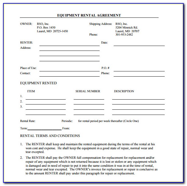 Equipment Rental Agreement Template Doc