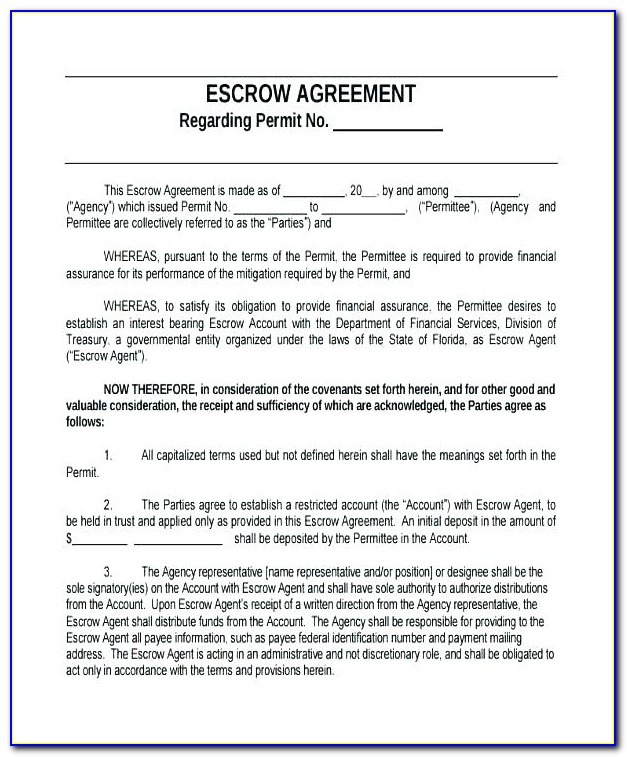 Escrow Agreement Template Real Estate