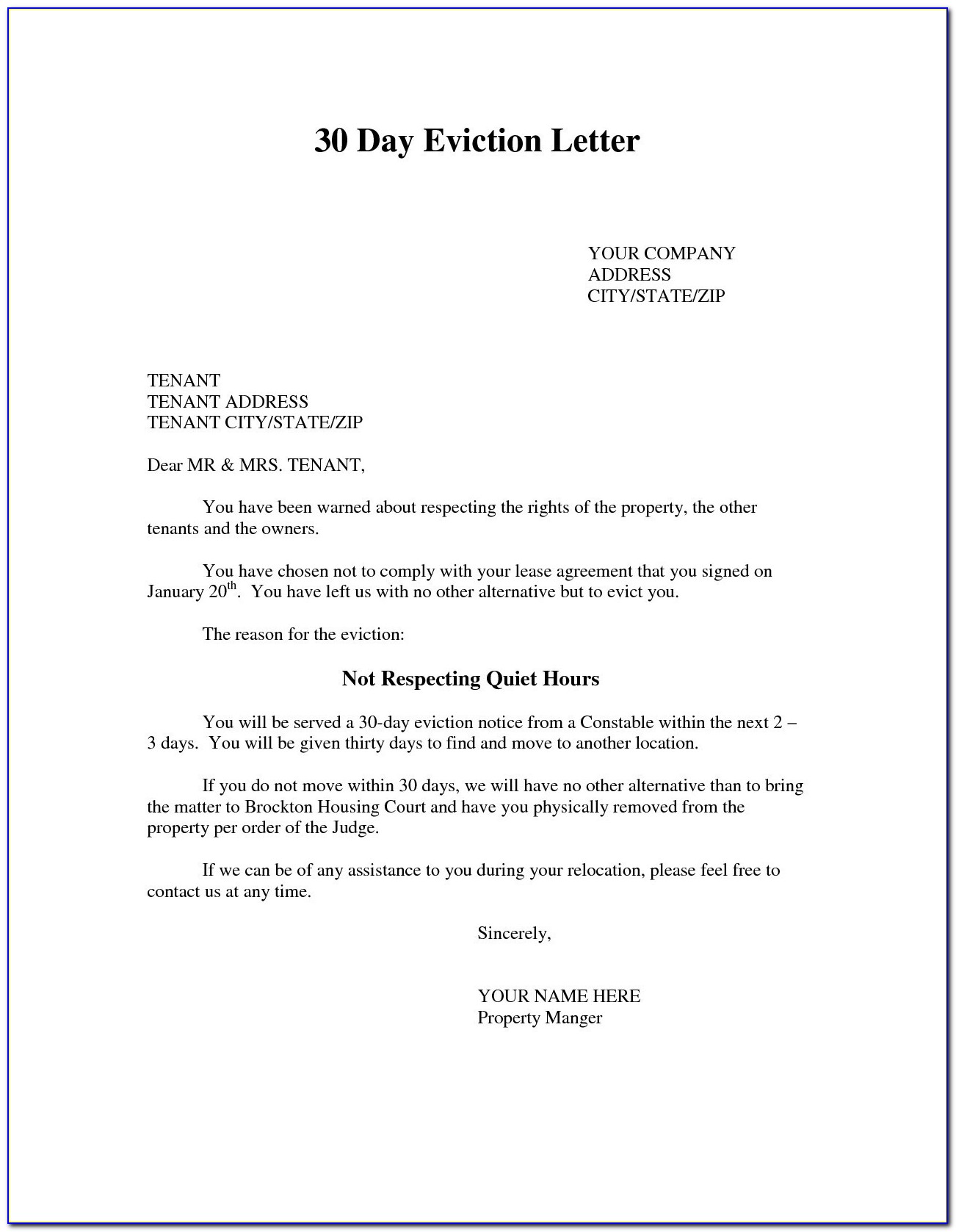 Landlord Eviction Letter Template 10 Awesome Free Eviction Template