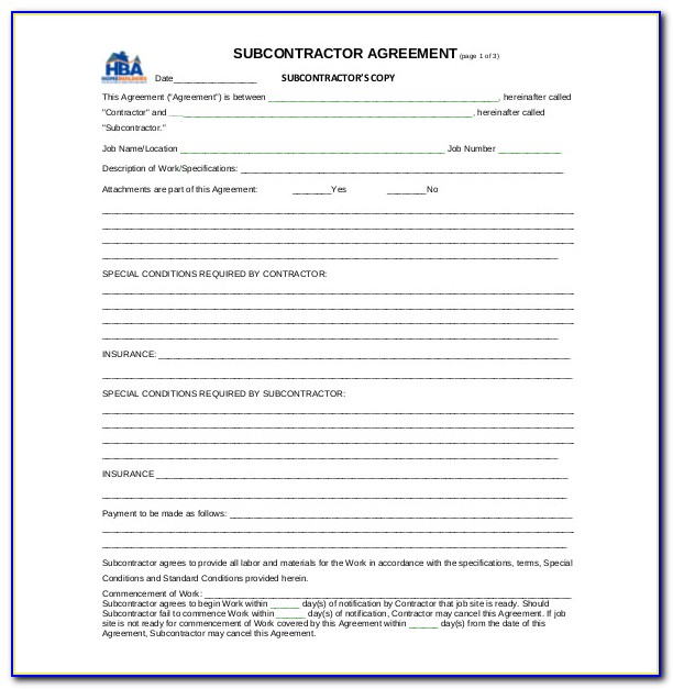 Example Contract For Subcontractor