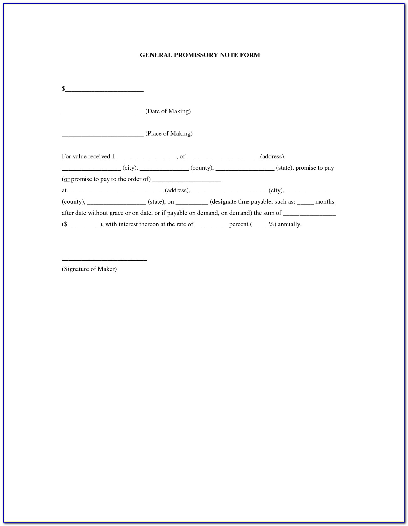 Example Of Promissory Note For Personal Loan