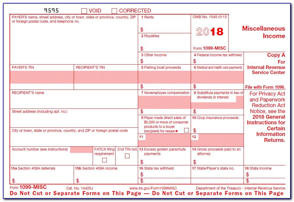 Fillable 1099 Misc Form 2018 Template