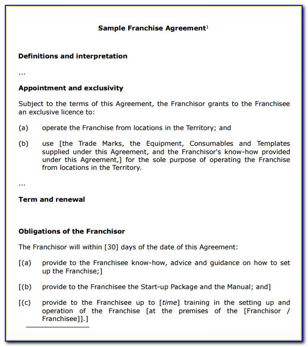Franchise Agreement Example Pdf