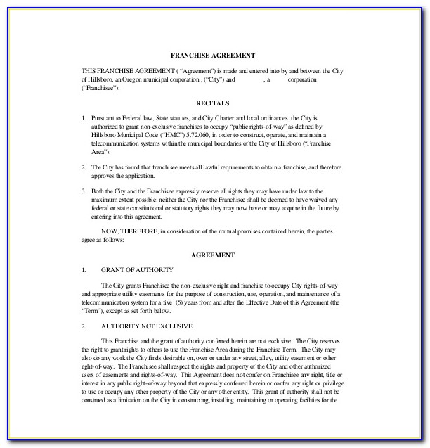 Franchise Agreement Template Pdf