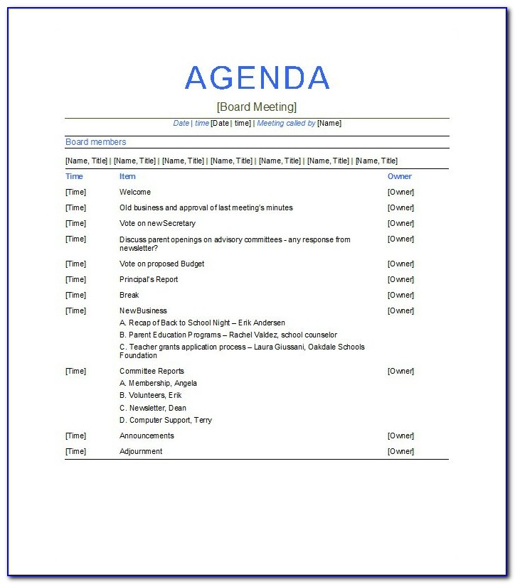 Free Agenda Templates For Meetings