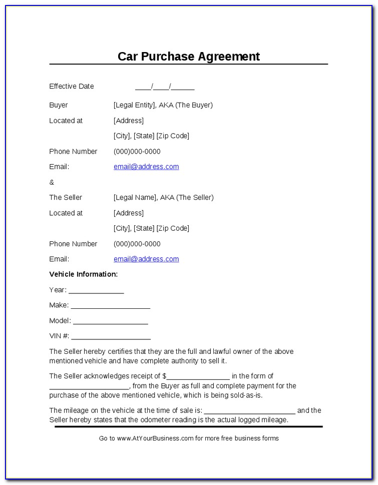 Free Auto Purchase Agreement Template