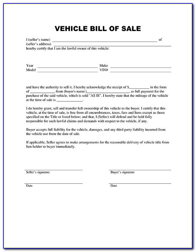 Free Bill Of Sale Template For Car Word