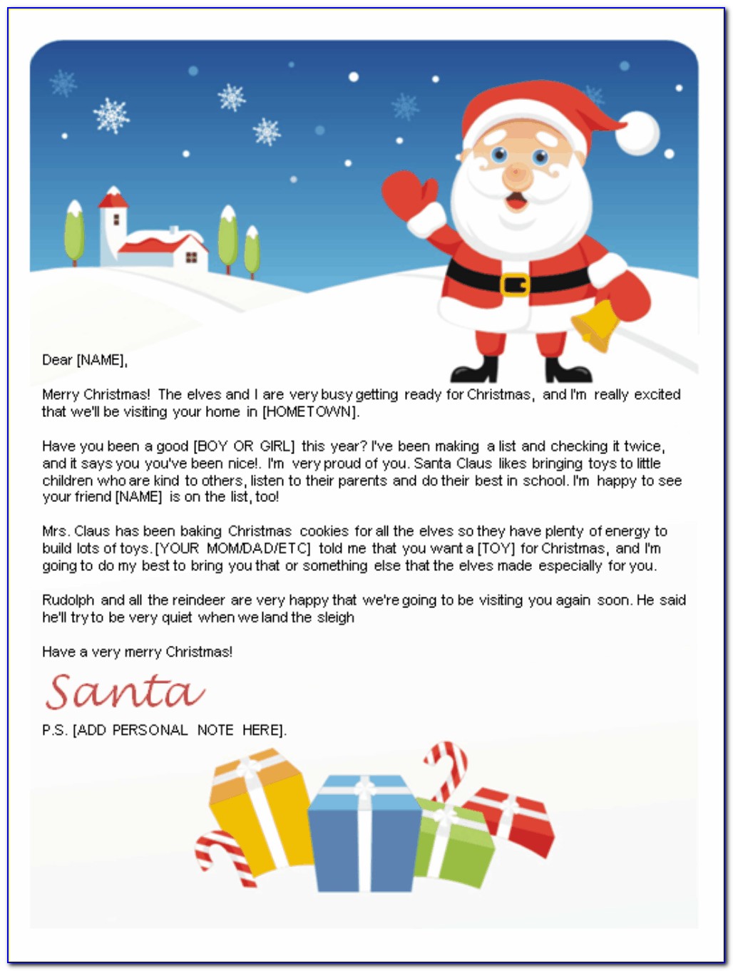 Free Christmas Letter From Santa Word Template
