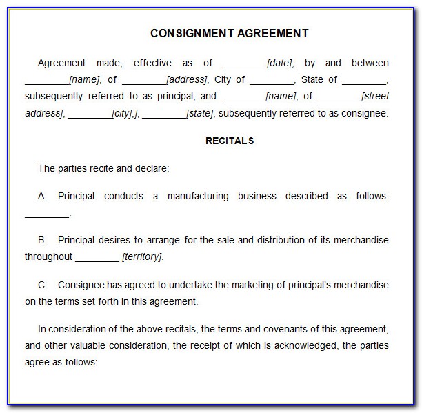 Free Consignment Stock Agreement Template South Africa