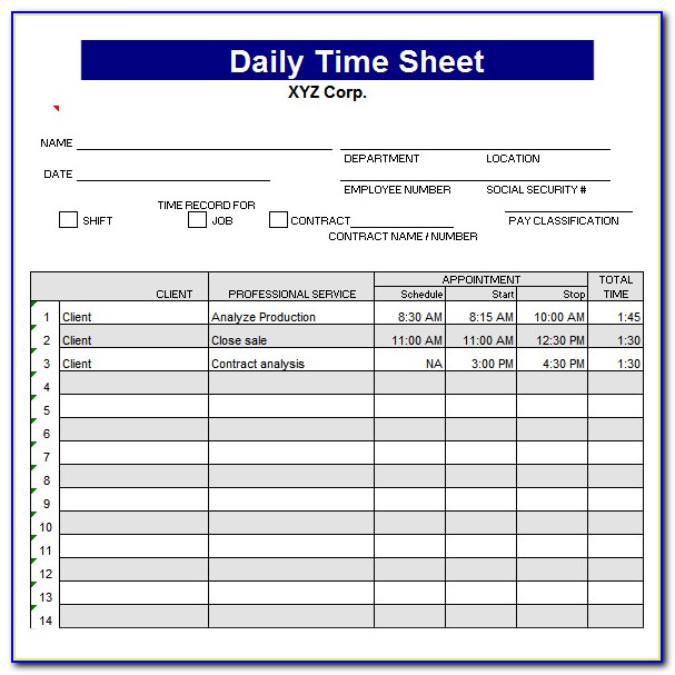 Free Daily Timesheet Form