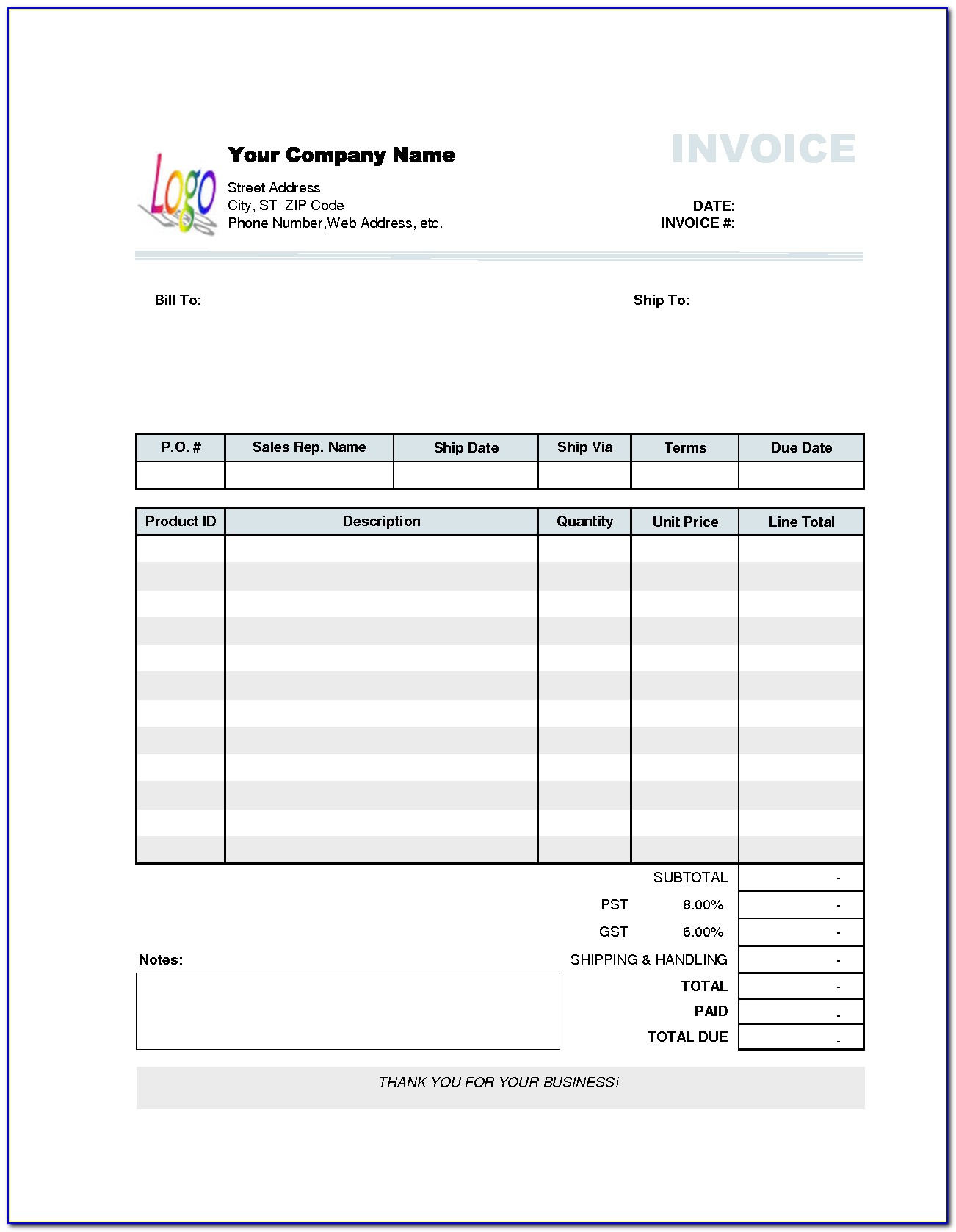Free Invoice Format Template