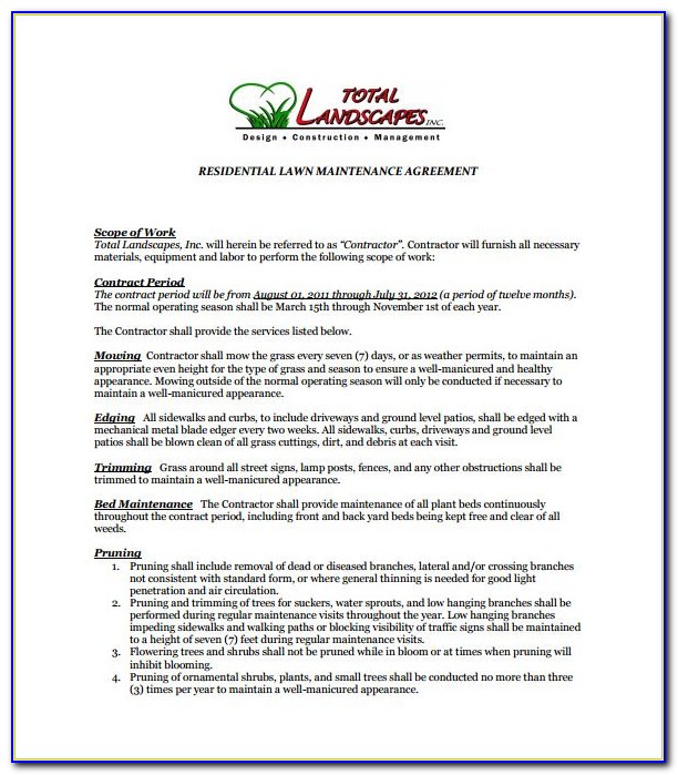 Free Lawn Mowing Contract Template