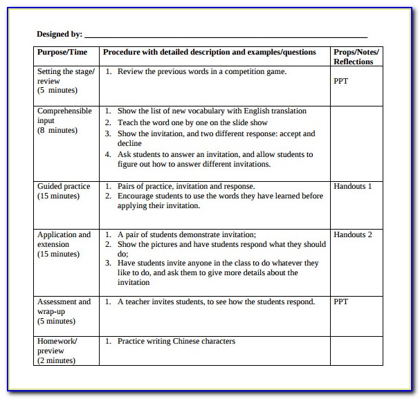 Free Lesson Plan Templates For Middle School