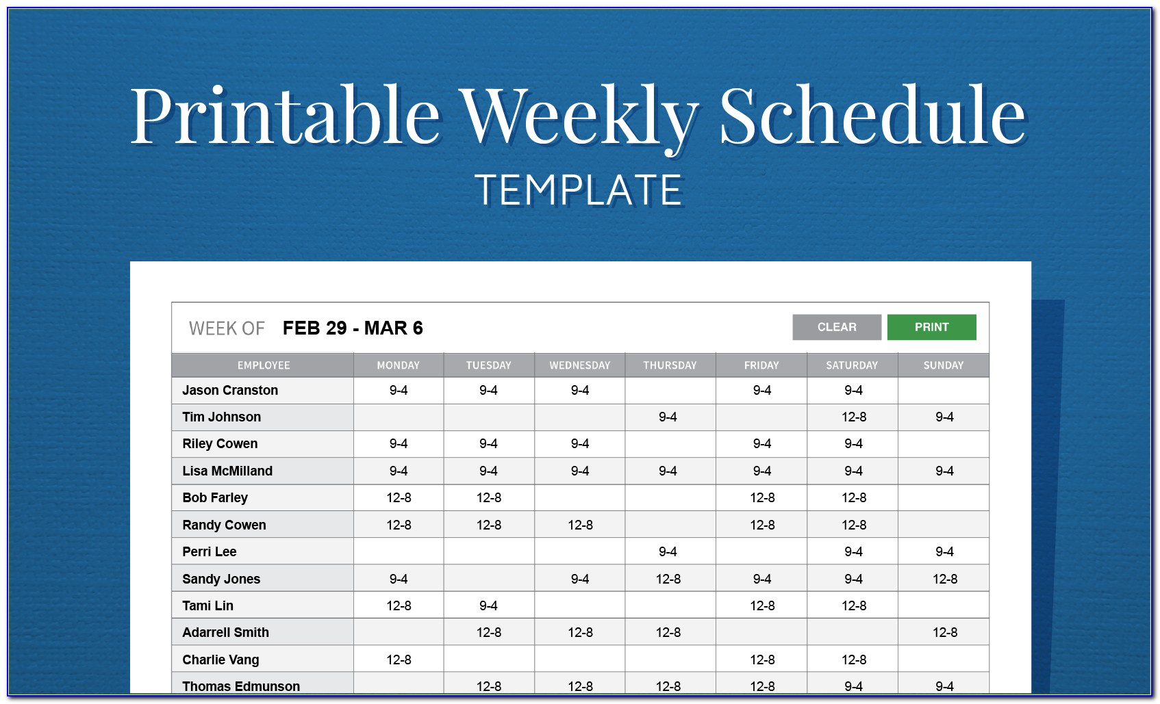 Free Monthly Employee Shift Schedule Template