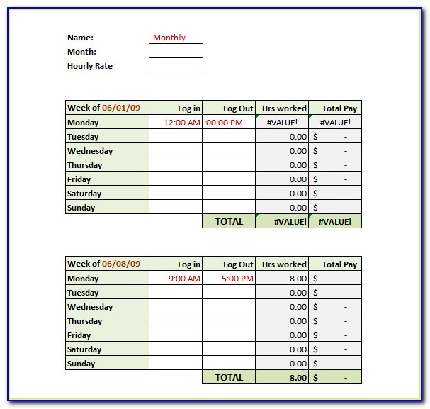 Free Monthly Timesheet Template Word