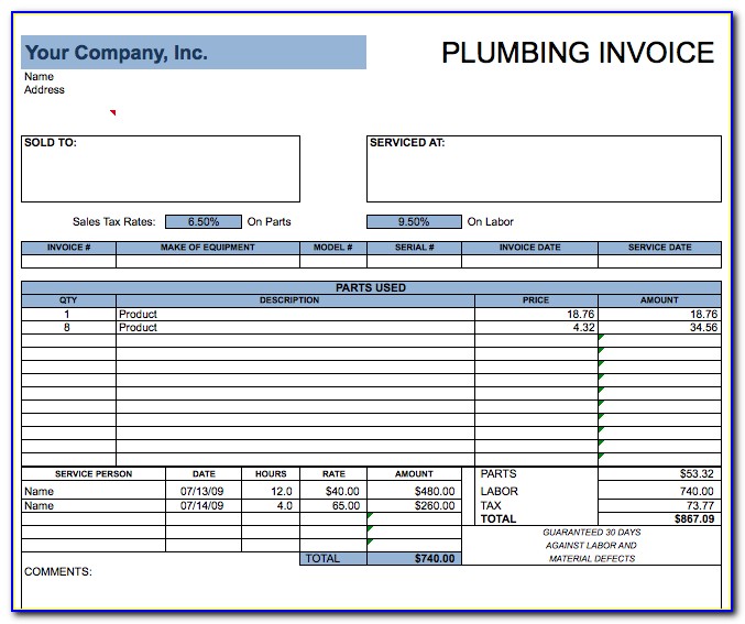 Free Plumbing Invoice Template
