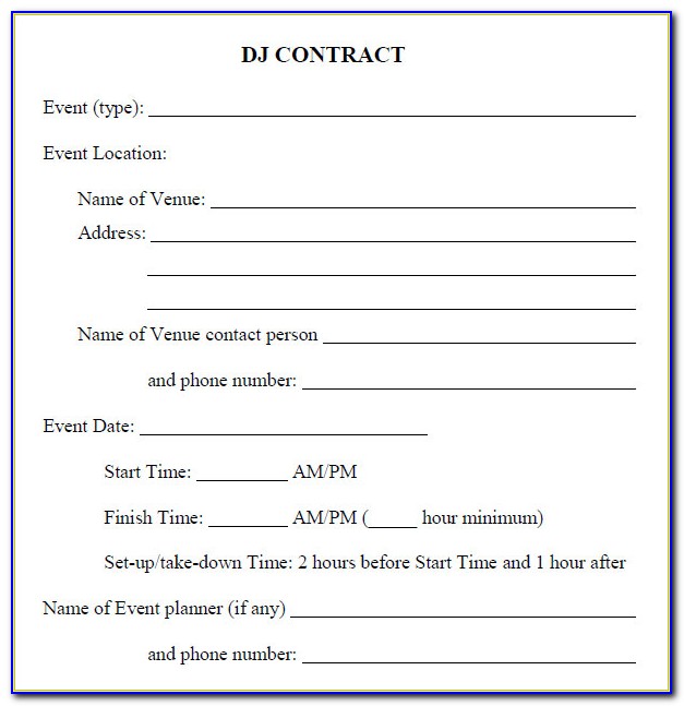 Free Printable Dj Contract Template