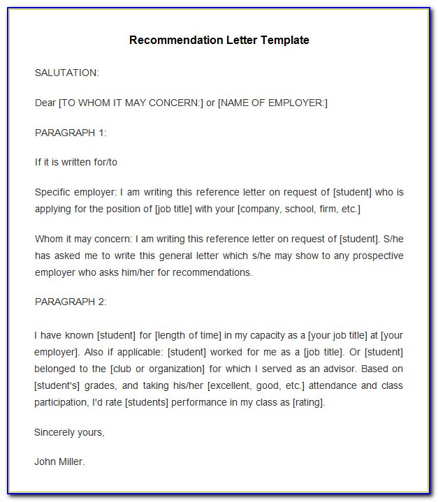 Free Recommendation Letter Template For Employment