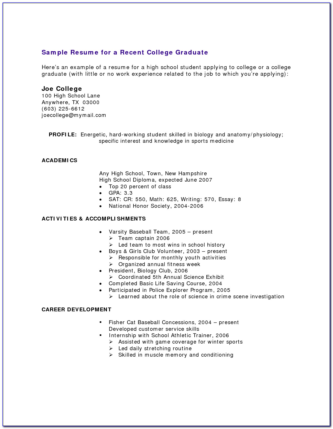 Free Resume For Students With No Experience