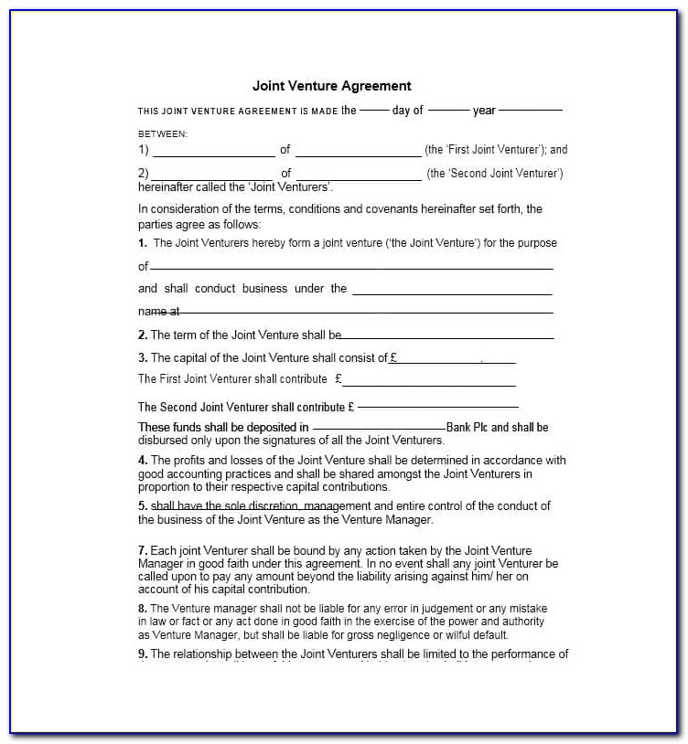 Free Sample Joint Venture Agreement Template