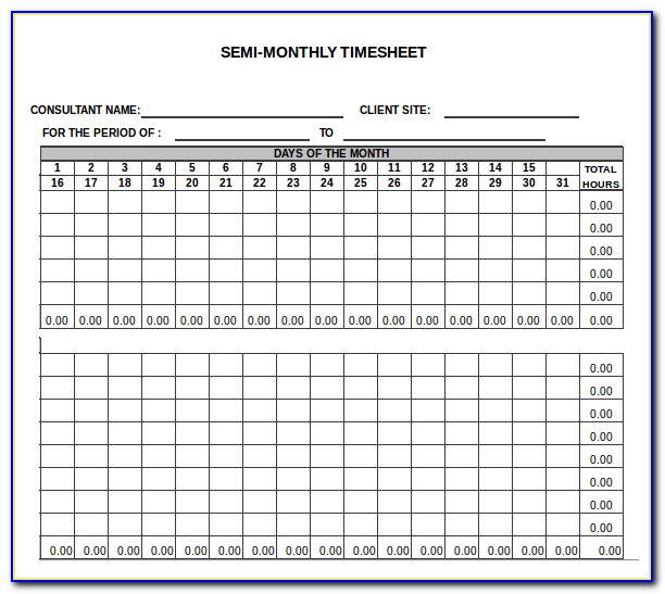 Free Semi Monthly Timesheet Template Excel