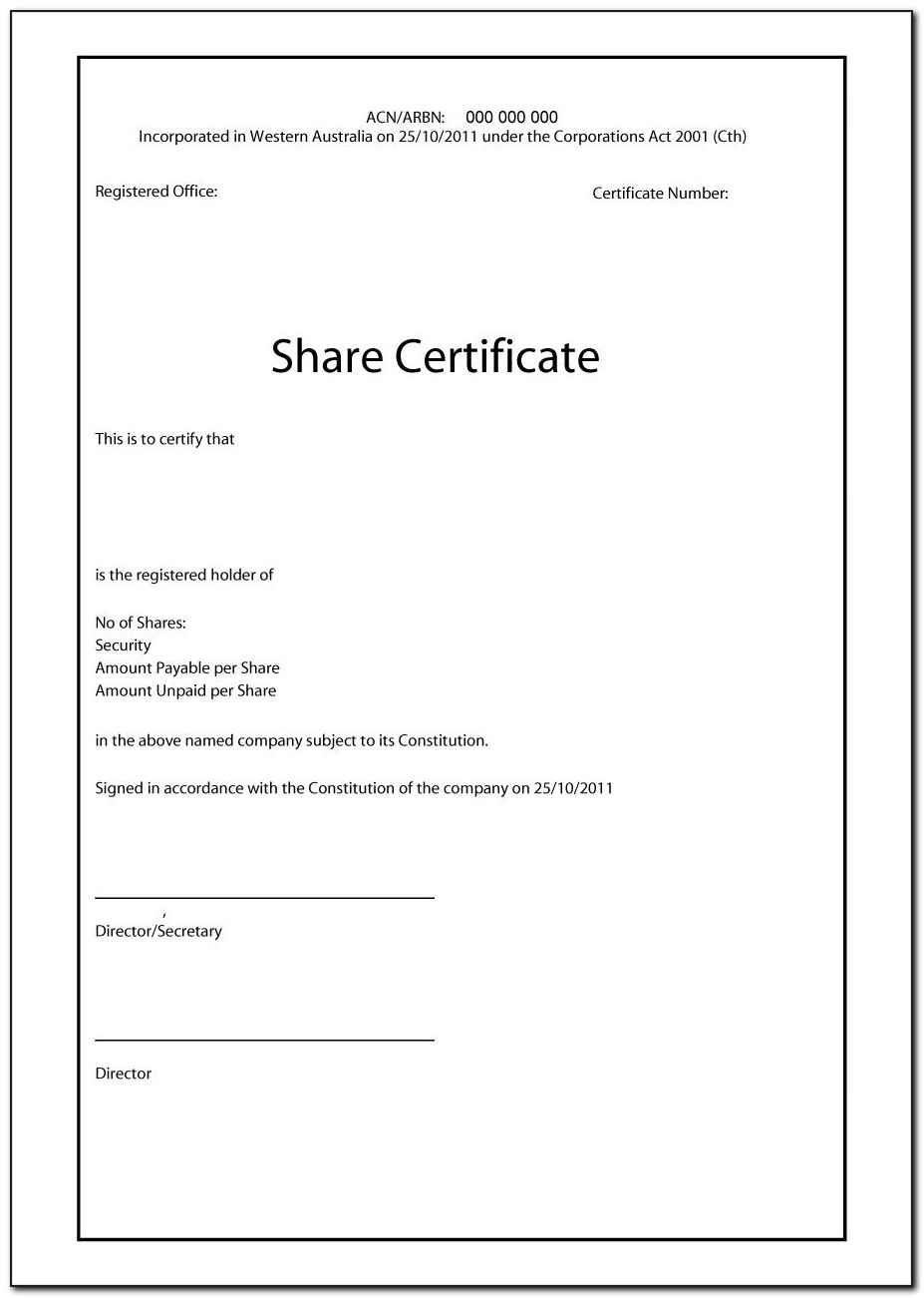 Free Share Certificate Template Uk