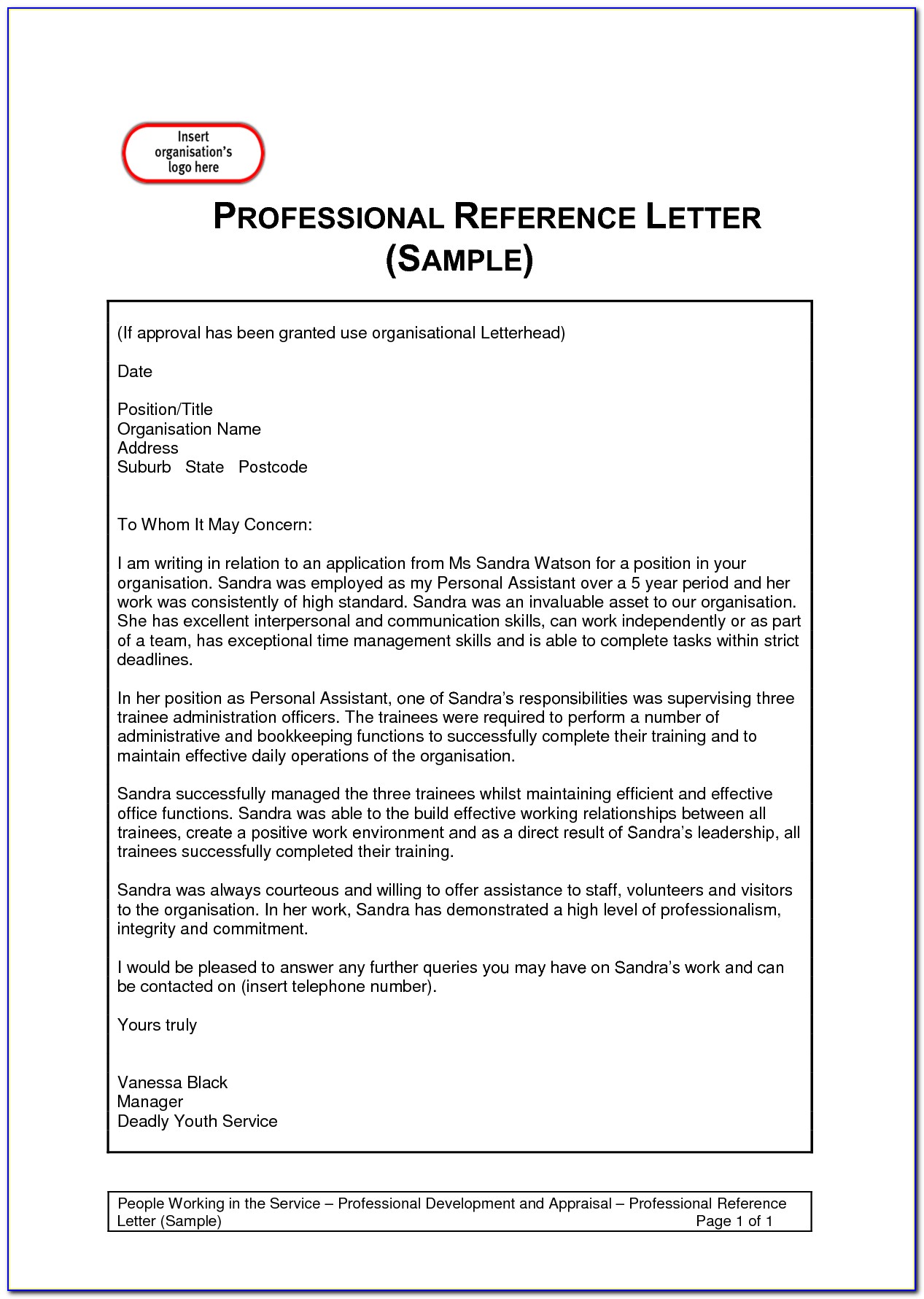 Free Template For Character Reference Letter