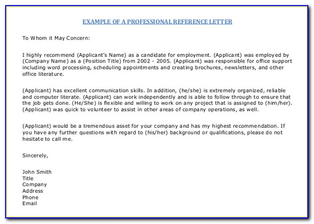 Free Template For Reference Letter