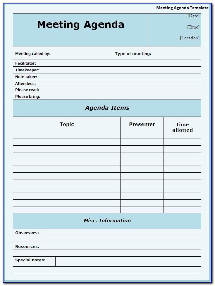 Free Templates For Agenda For Staff Meetings