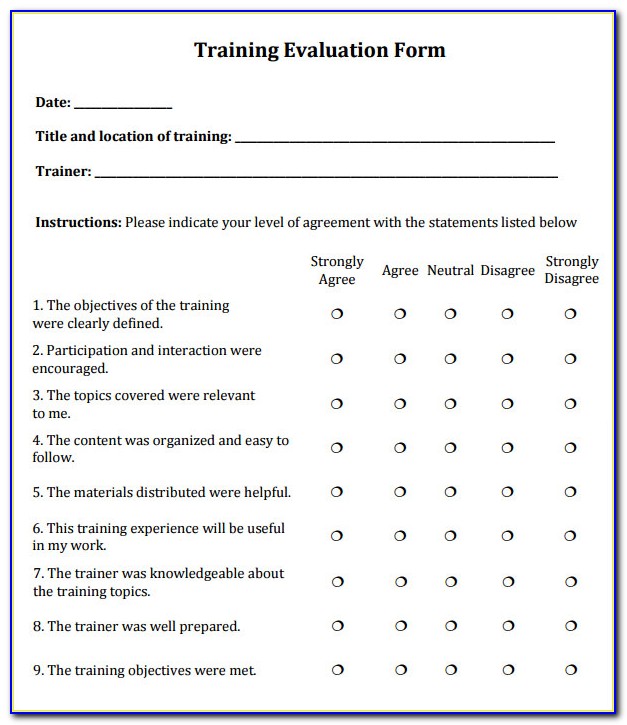 Free Training Evaluation Form Templates