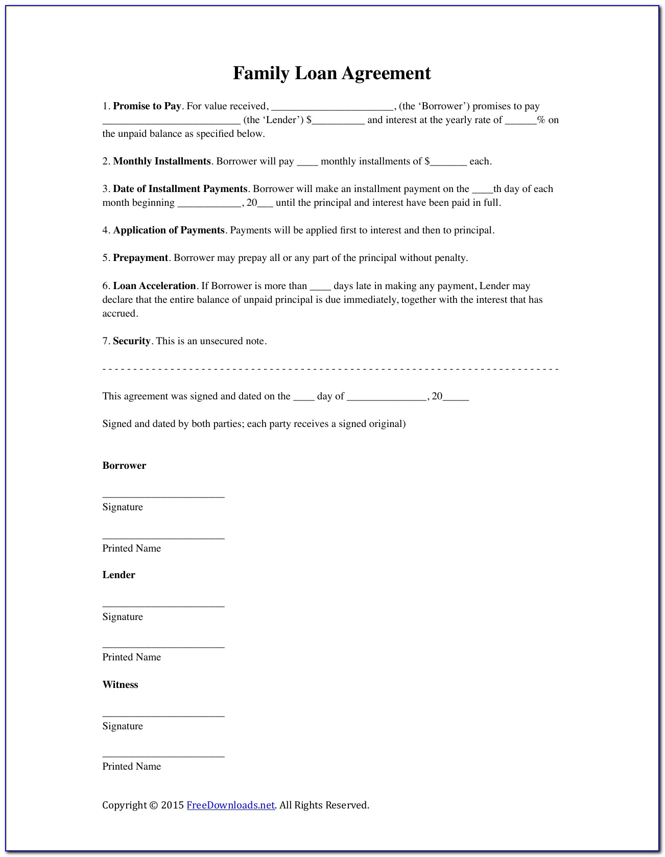 Free Unsecured Loan Agreement Template Uk