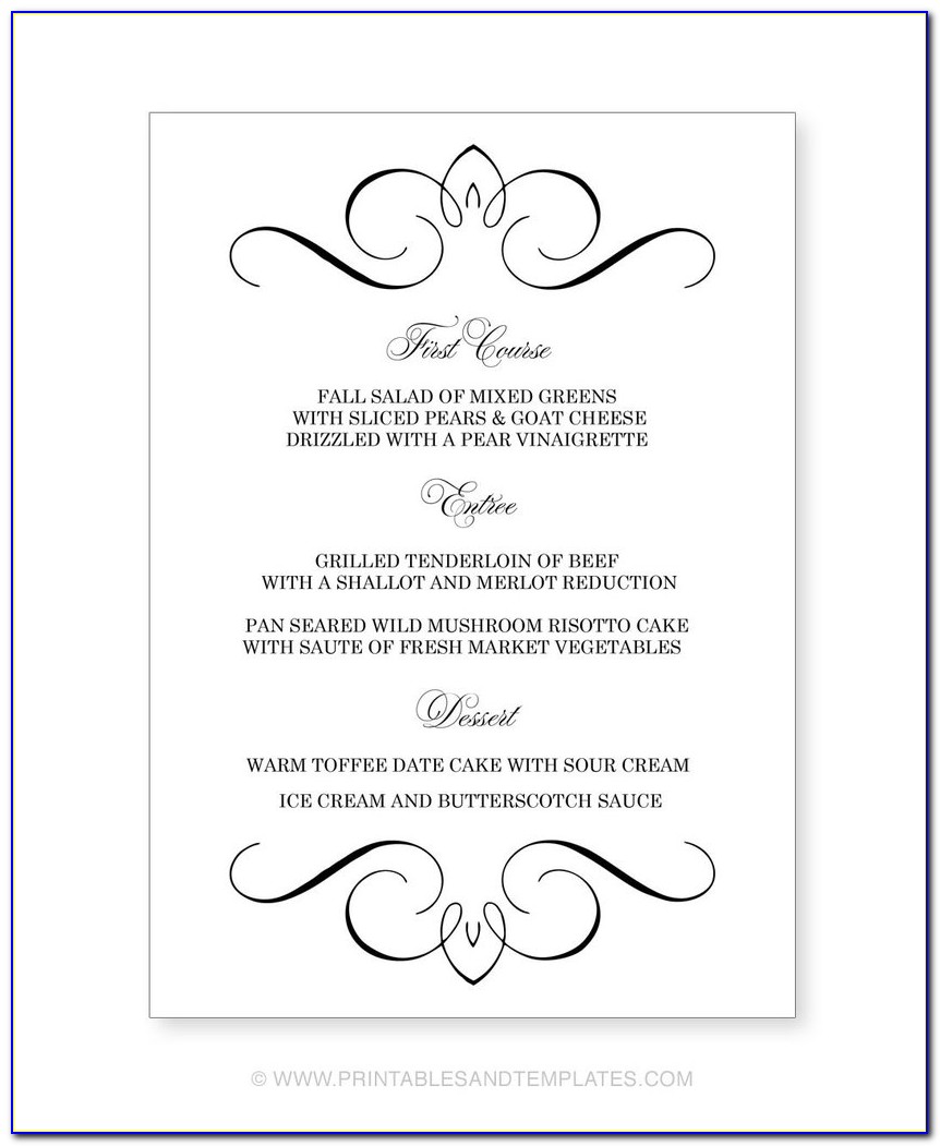 Free Wedding Reception Menu Card Template