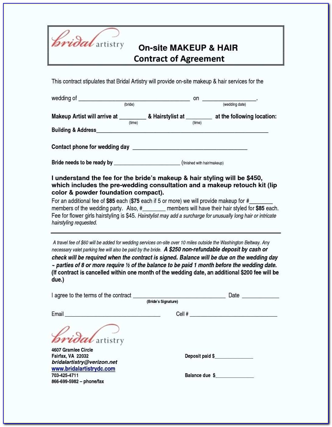 Freelance Hair Stylist Contract Template